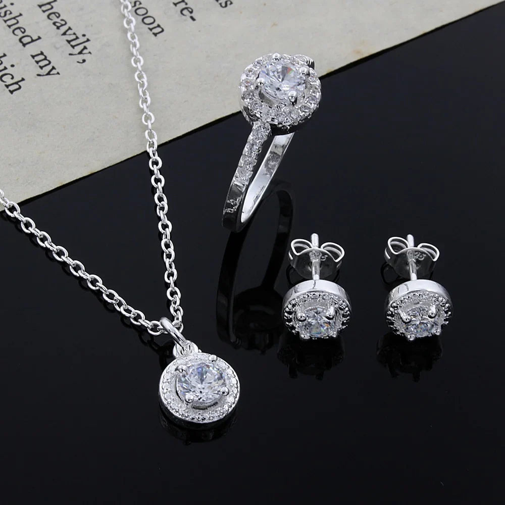 925 Sterling silver Cute Solid Christmas gift noble fashion elegant women shiny crystal CZ necklace earring ring jewelry Set-Dollar Bargains Online Shopping Australia