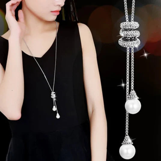 Long Necklaces & Pendants Fashion Geometric Crystal Statement Necklace For Women Collier Femme Pearl Choker-Dollar Bargains Online Shopping Australia