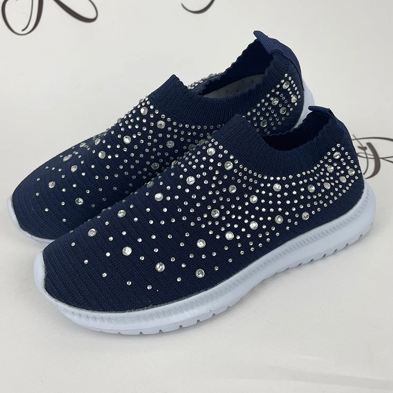 Crystal Breathable Mesh Sneaker Shoes for Women Comfortable Soft Bottom Flats Plus Non Slip-Dollar Bargains Online Shopping Australia