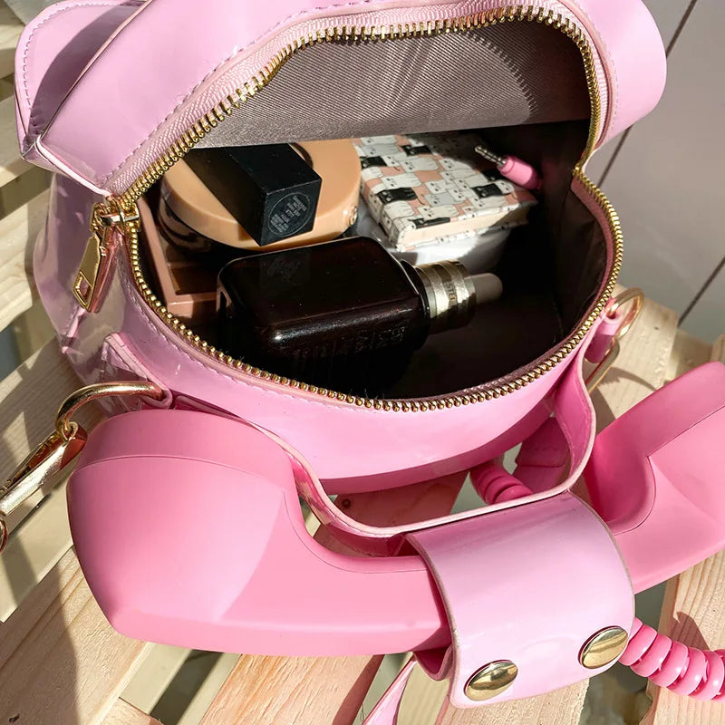 Women's Creative Shoulder Bag Telephone Shaped Crossbody Bag Retro Phone Purses Small Handbag