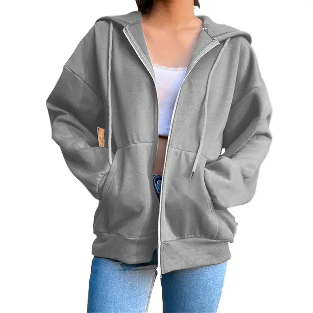 Fleece Hoodie Hooded Sweatshirts Long Sleeve Top Drawstring Pockets Loose Zipper Black Hoodies-Dollar Bargains Online Shopping Australia