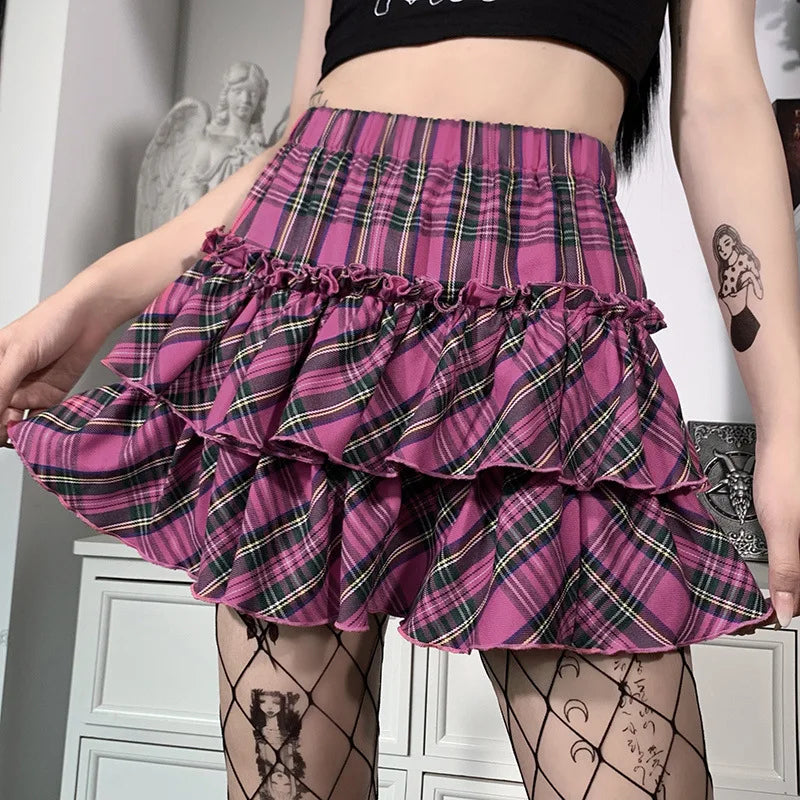 Pink Skirt Japanese College Style Youth Girl Plaid Skirt Female High Waist Slim Lolita Cosplay Y2k Skirt Goth Skirt-Dollar Bargains Online Shopping Australia