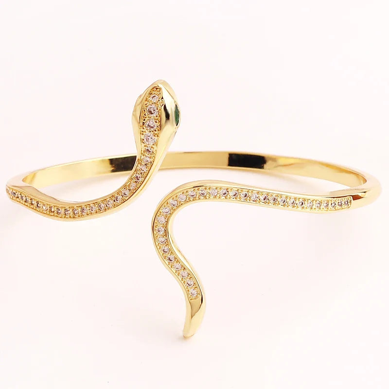 Copper Zircon Snake Cuff Bangle Adjustable Fashion Party Wedding Jewelry Lucky Bohemia Gift For Women-Dollar Bargains Online Shopping Australia