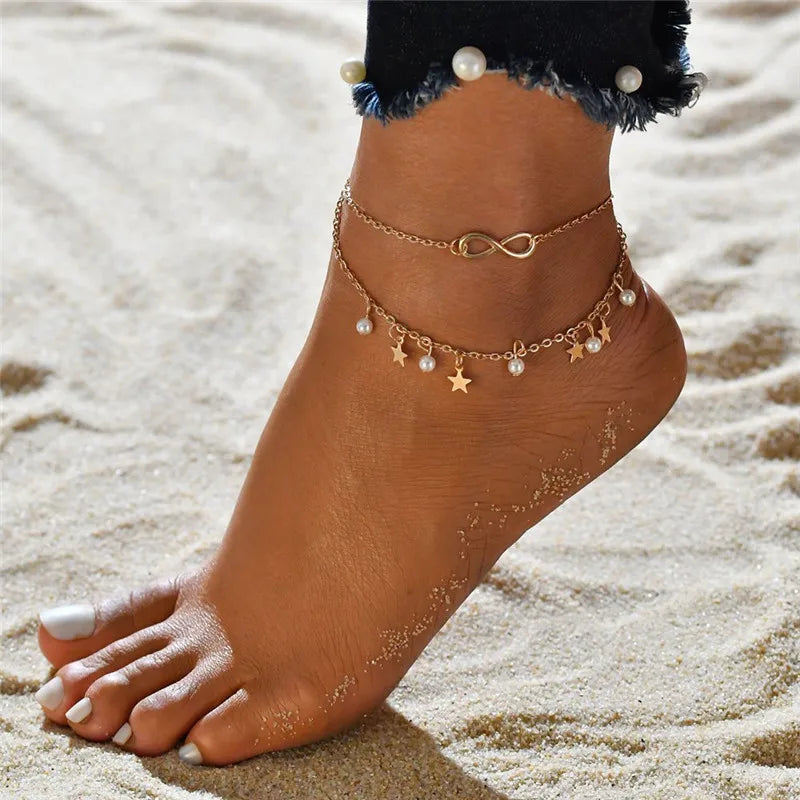 Fashion Colorful Crystal Beads Anklets for Women Boho Gold Color Chain Ankle Bracelet Leg Bracelet Ocean Beach Foot Jewelry-Dollar Bargains Online Shopping Australia