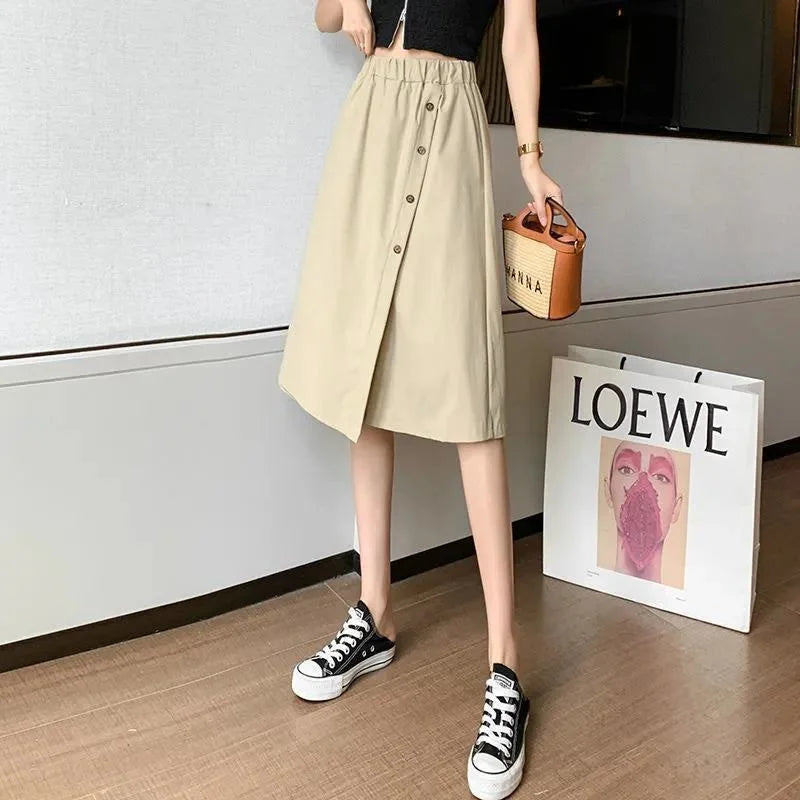 Women High Waist Irregular Knee Length Skirt Pants Office Lady's All-Match Loose Oversize Button Pockets Wide Leg Pants Elegant-Dollar Bargains Online Shopping Australia