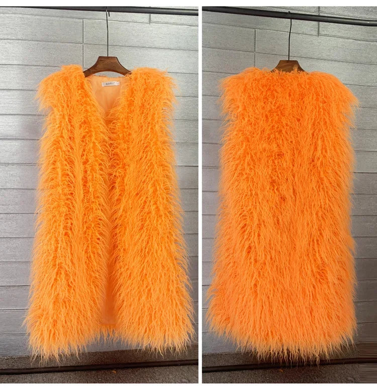 Faux Fur Women Long Vest Colorful Warm Faux Fur Big Size Plush Coats Female Jacket Autumn Winter Furry-Dollar Bargains Online Shopping Australia