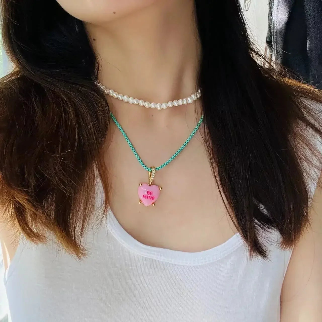 Colorful Heart Pendant Trendy English Words Resin Love Heart Zircon Charm Clavicle Chains Necklace for Women Y2K Fashion Jewelry-Dollar Bargains Online Shopping Australia