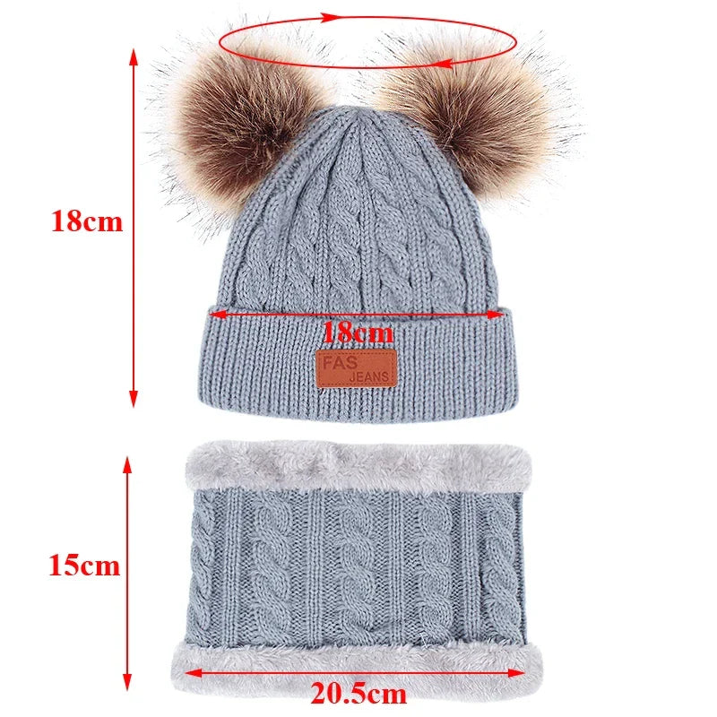 3Pcs Winter Baby Hat Scarf Gloves Set Solid Color Toddler Bonnet Cute Pompom Knitted Hats Outdoor Warm Infant Accessories 1-5Y-Dollar Bargains Online Shopping Australia