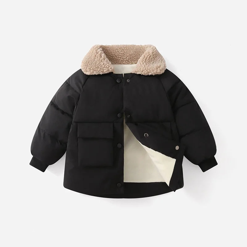 Children's Warm Cotton Jackets Rabbit Fur Collar Coats Baby Short Quilted Jacket Kids Clothes Girl Boy Outerwear-Dollar Bargains Online Shopping Australia