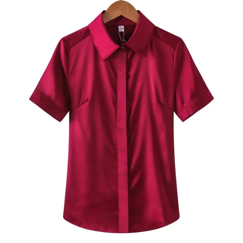 Simulation Silk Shirt Women's Short Sleeve New Wild Elastic Solid Color Thin Top-Dollar Bargains Online Shopping Australia