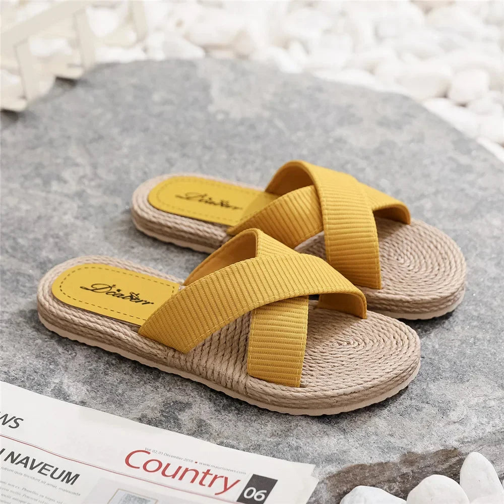 Ladies New Slippers Summer Cross Drag Fashion Hemp Rope Outer Wear Slippers Casual Sandals and Slippers-Dollar Bargains Online Shopping Australia