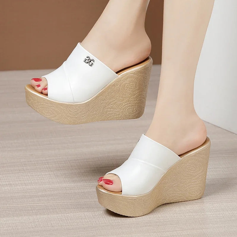 Ladies Slippers Fashion Platform Wedge Women's Sandals Designer High Heel Sandals Open Toe Fish Mouth Shoes-Dollar Bargains Online Shopping Australia