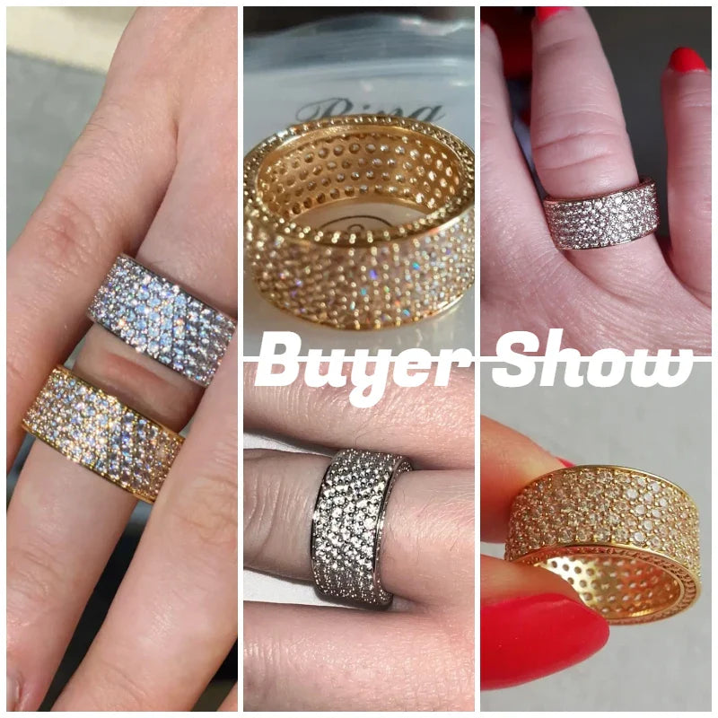 Wide Promise Rings for Women Pull Paved CZ Sparkling Wedding Bands Rings Silver Color/Gold Color-Dollar Bargains Online Shopping Australia