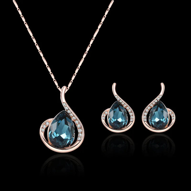 3pcs/set Jewelry Sets Women Elegant Waterdrop Rhinestone Pendant Necklace Hook Earrings Jewelry Set-Dollar Bargains Online Shopping Australia