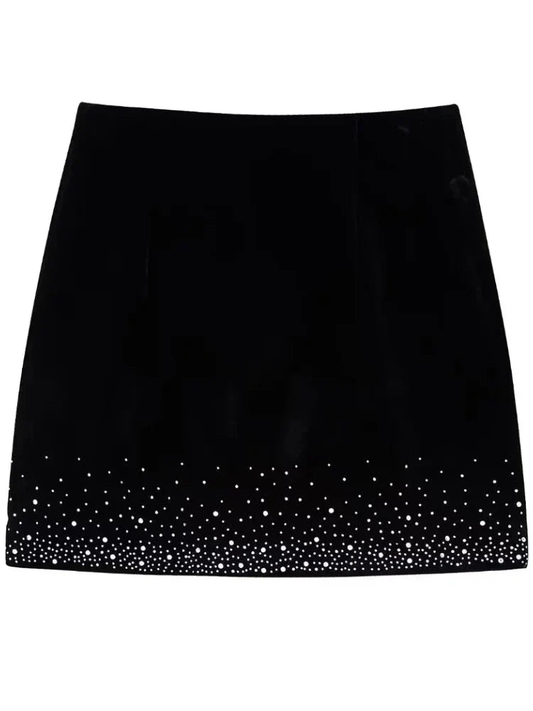 Women Fashion Hem Shinning Sequined Velvet Mini Skirt Female Chic Side Zipper Pencil-Dollar Bargains Online Shopping Australia