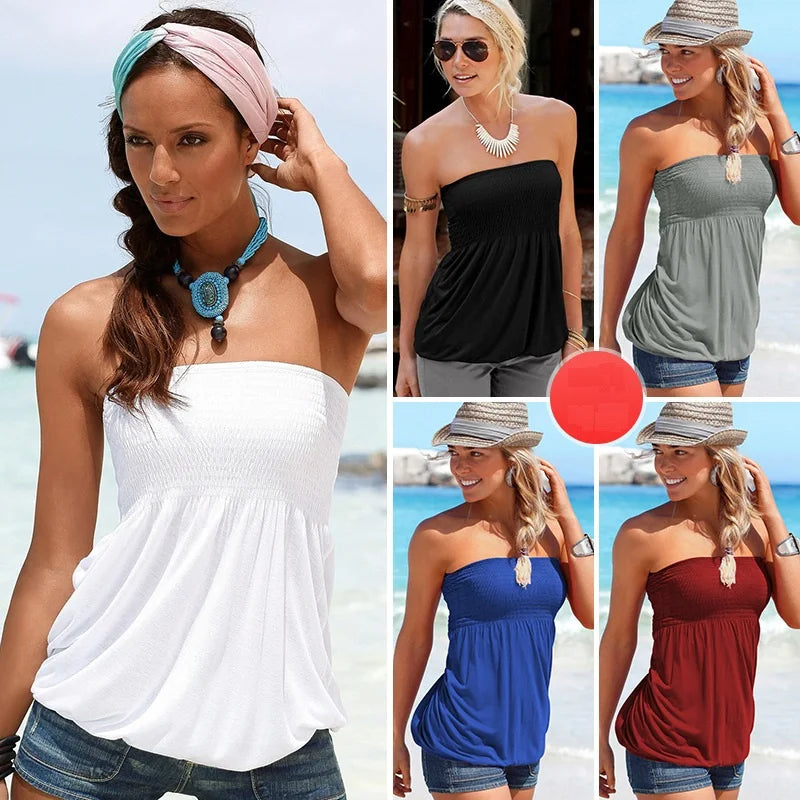 Summer T-shirt Women Fashion Sexy Off Shoulder Shirts Strapless Short Sleeve Beach Tops Tee-Dollar Bargains Online Shopping Australia