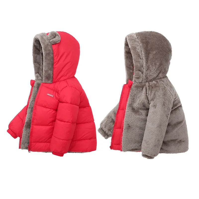 Baby Boys Girls Jacket Hooded Cotton Outerwear Children's Thick Fleece Coat Cashmere Padded Jackets Winter Boys Girls Warm Coats
