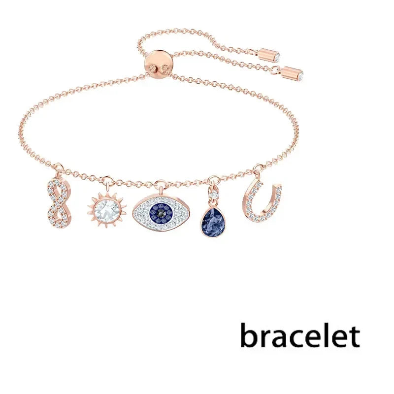 Original 2024 Evil Eye Necklace Bracelet Earrings Stainless Steel Jewelry Set Luxury Charming Women's Magic Eye Gift With Logo-Dollar Bargains Online Shopping Australia