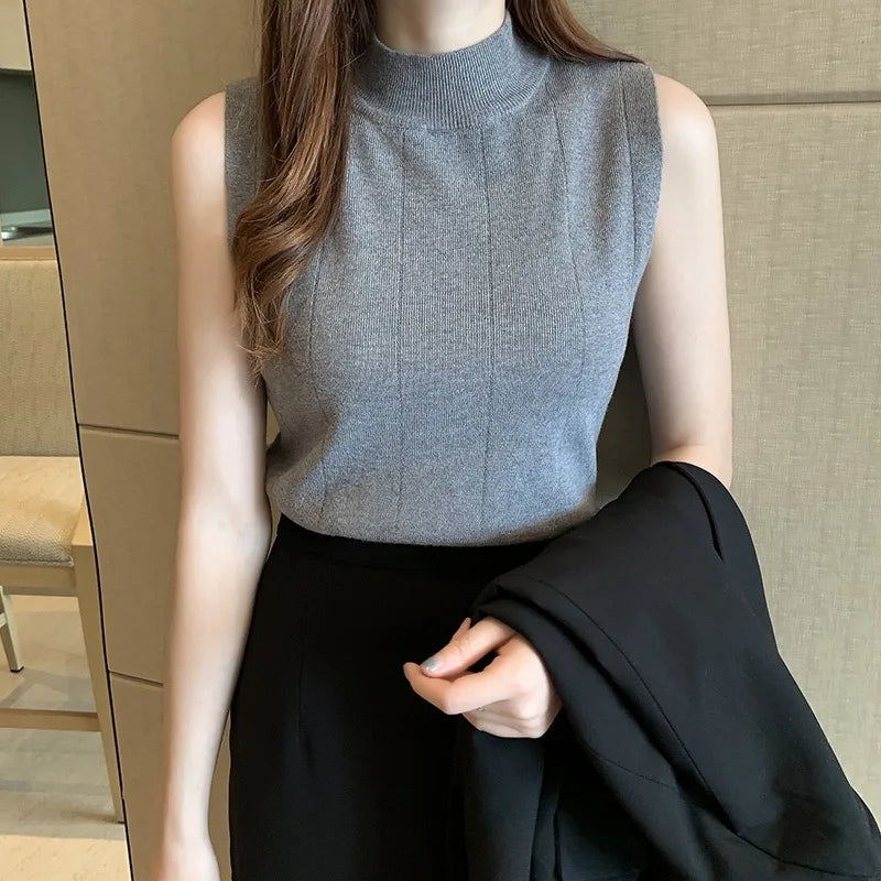 Women Knitted Green Tank Tops Women Thin Tops Basic Casual Tank Tops O-neck Tees Sleeveless Tops For Women-Dollar Bargains Online Shopping Australia