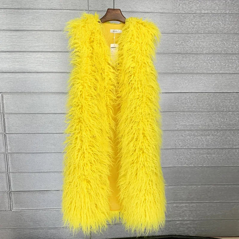 Faux Fur Women Long Vest Colorful Warm Faux Fur Big Size Plush Coats Female Jacket Autumn Winter Furry-Dollar Bargains Online Shopping Australia