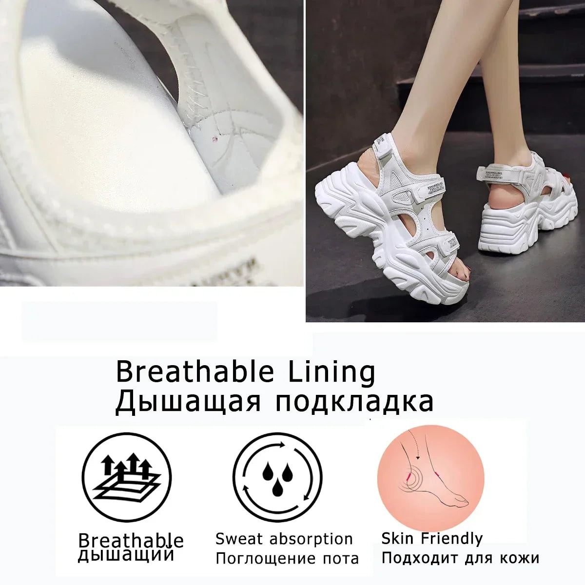 8cm Women Sandals Platform Thick Sole Chunky Shoes Platform Ins Casual Summer Shoes Sandals Beige Black Comfortable-Dollar Bargains Online Shopping Australia