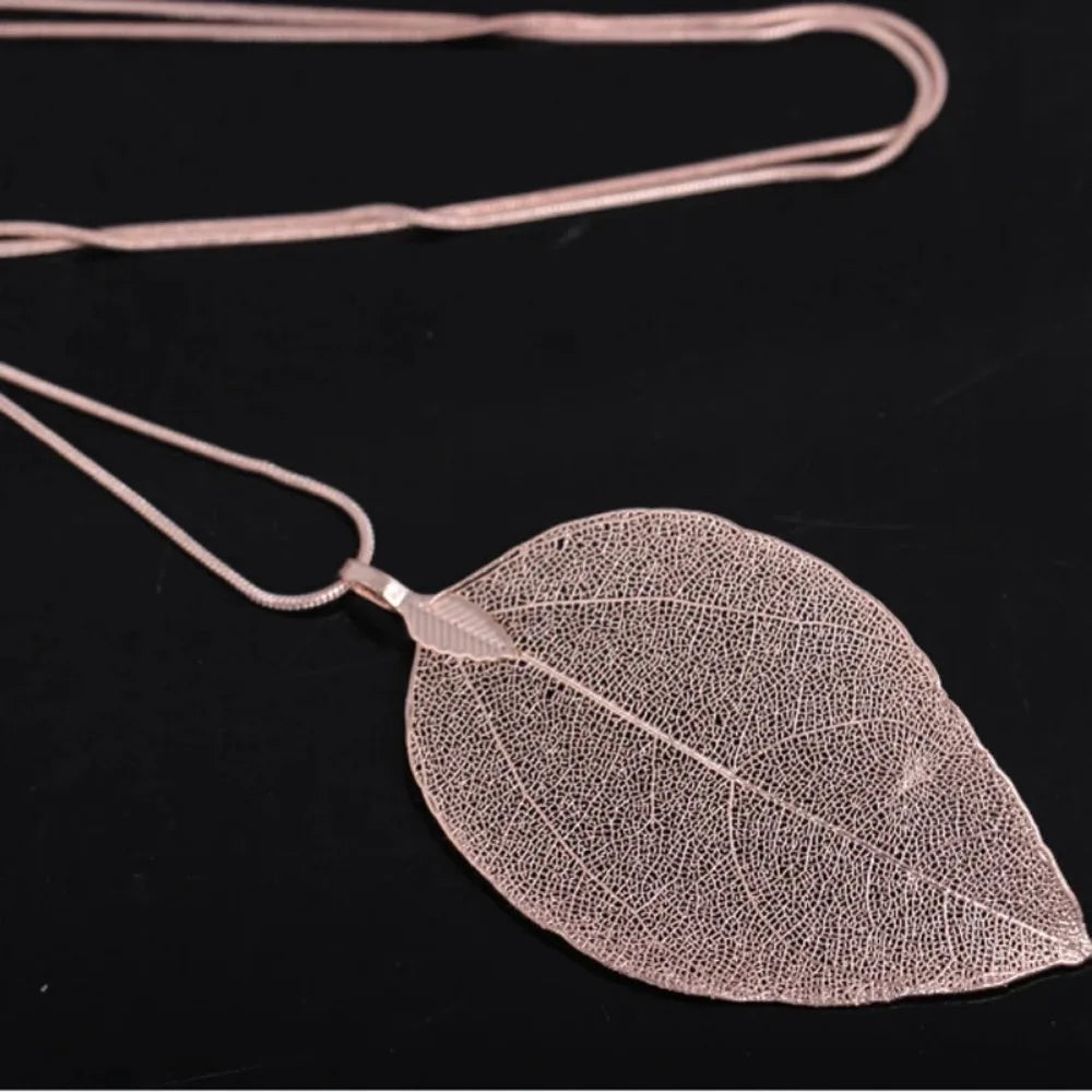 Jewelry Maxi Necklace Rose Gold Color Chain Real Leaf Charm Design Pendant Necklaces & Pendants Women-Dollar Bargains Online Shopping Australia