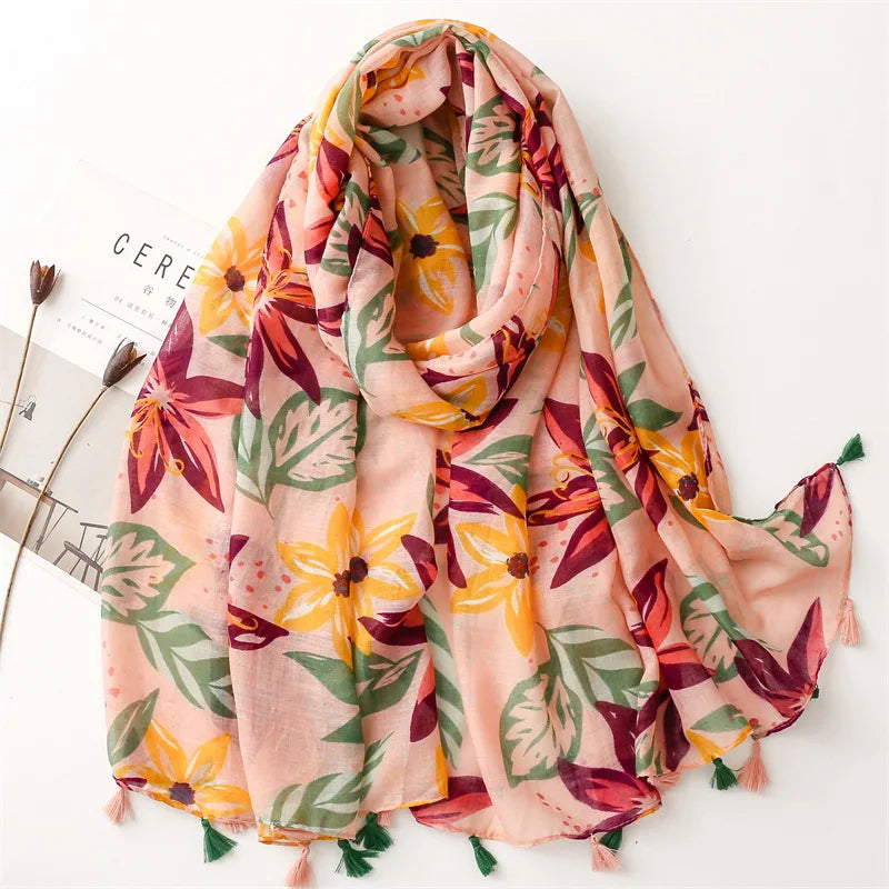 Polka Floral Fringe Viscose Shawl Scarf Lady High Quality Wrap Headband Muslim Hijab-Dollar Bargains Online Shopping Australia