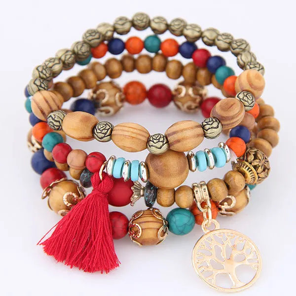 Bohemian Multicolor Pink Crystal Beads Bracelets Women Girls Elastic Tassel Wing Letters Rope Bracelet-Dollar Bargains Online Shopping Australia