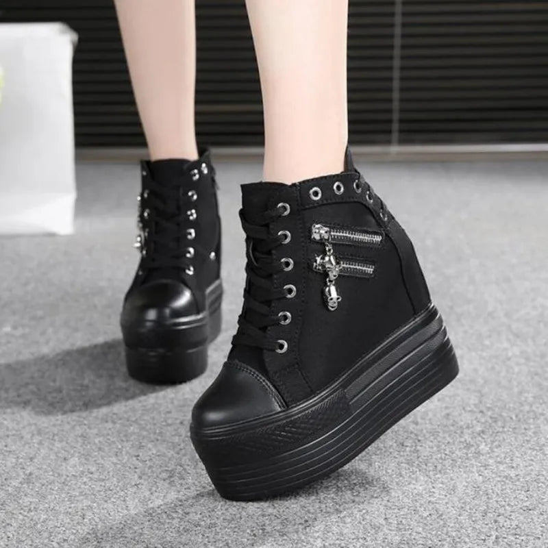 Classic Hidden Heels Platform Sneakers Women's Breathable Wedge Canvas Shoes Woman Casual Ladies Boots