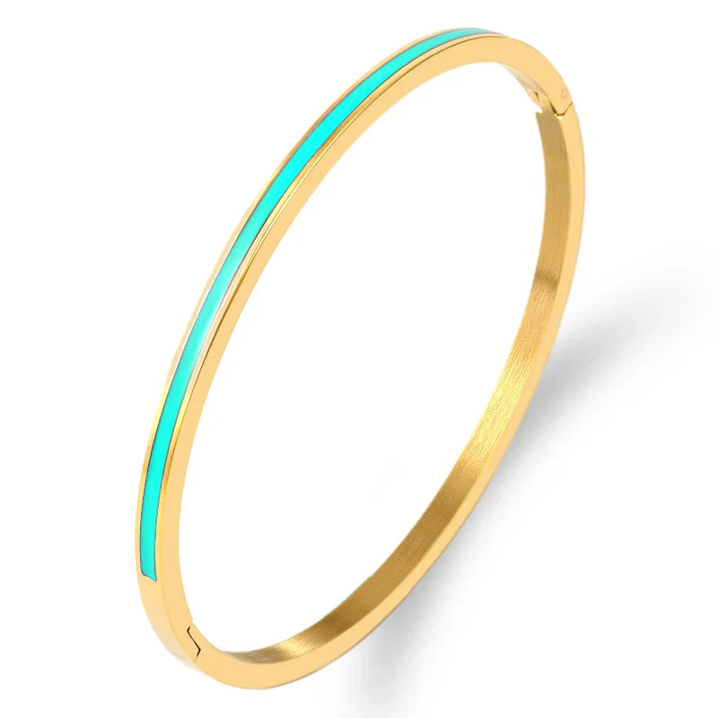 3mm Width Colorful Enamel Thin Bangles Stainless Steel Gold Color Cute Lover Bracelets for Women Trendy Jewelry-Dollar Bargains Online Shopping Australia