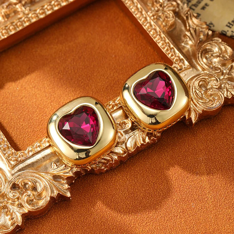 Vintage Earrings Vintage Geometric Red Heart Shaped Earrings Elegant And Fashionable Women's Light Luxury New Year Earrings-Dollar Bargains Online Shopping Australia