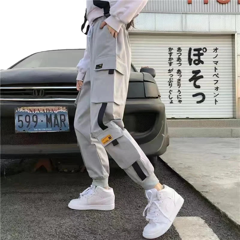 Women Cargo Pants Harem Pants Fashion Punk Pockets Jogger Trousers With Chain Harajuku Elastics High Waist Streetwear-Dollar Bargains Online Shopping Australia