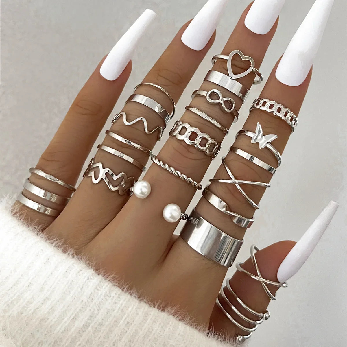 Silver Color Geometric Knuckle Rings Set For Women Eye Cross Sun And Moon Leaf Charm Finger Ring Female Boho Party Jewelry-Dollar Bargains Online Shopping Australia