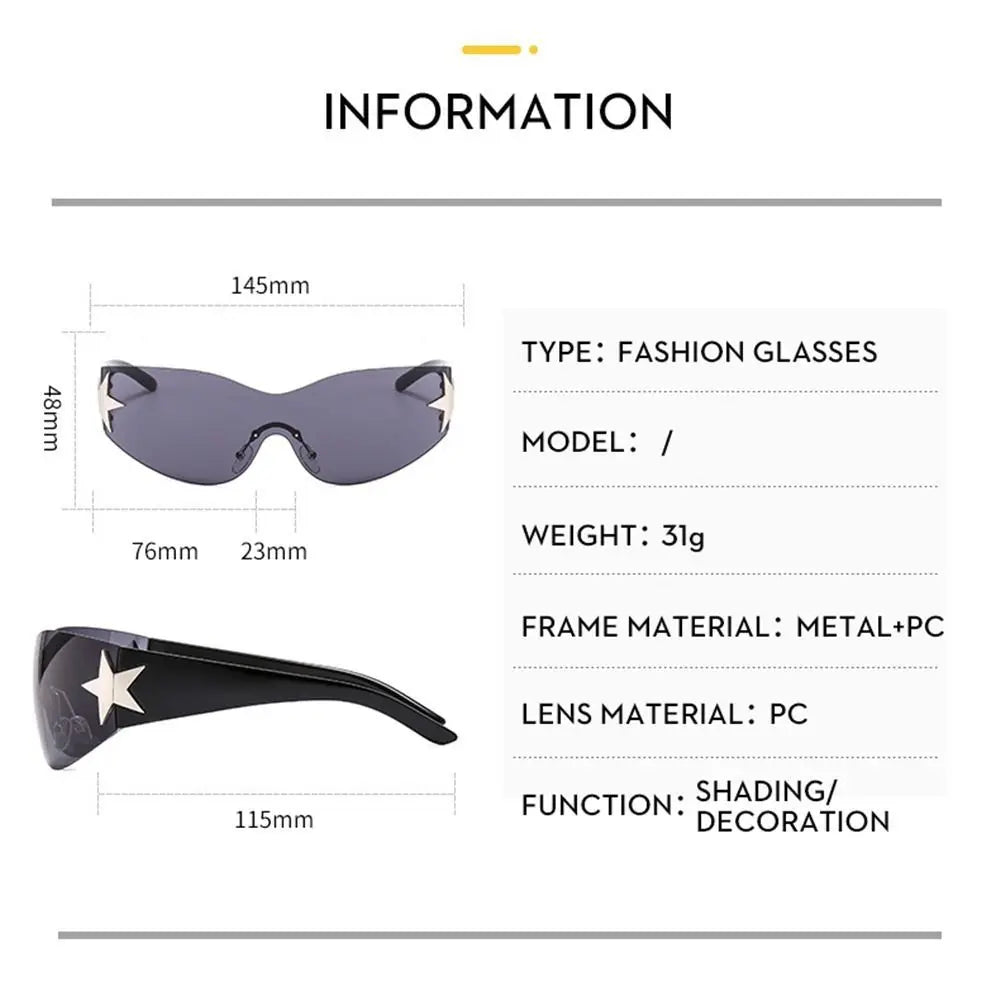 Punk Y2K Sunglasses Women Men Wrap Around Sun Glasses Shades Star Decoration Eyewear-Dollar Bargains Online Shopping Australia