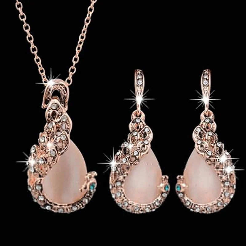 3pcs/set Jewelry Sets Women Elegant Waterdrop Rhinestone Pendant Necklace Hook Earrings Jewelry Set-Dollar Bargains Online Shopping Australia