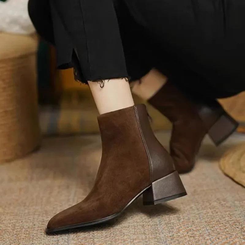 Women Boots Square Toe Chunky Heel Women Shoes Ankle Boots for Women Winter Platform Suede Shoes-Dollar Bargains Online Shopping Australia