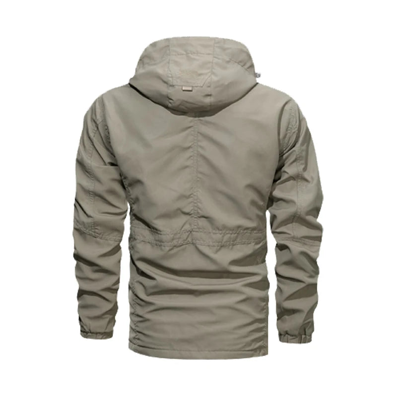 Men Tactical Zipper Jacket Outdoor Hooded Multi Pocket Windbreaker Waterproof Fashion Coat Camping Triping Casual Spring Clothes