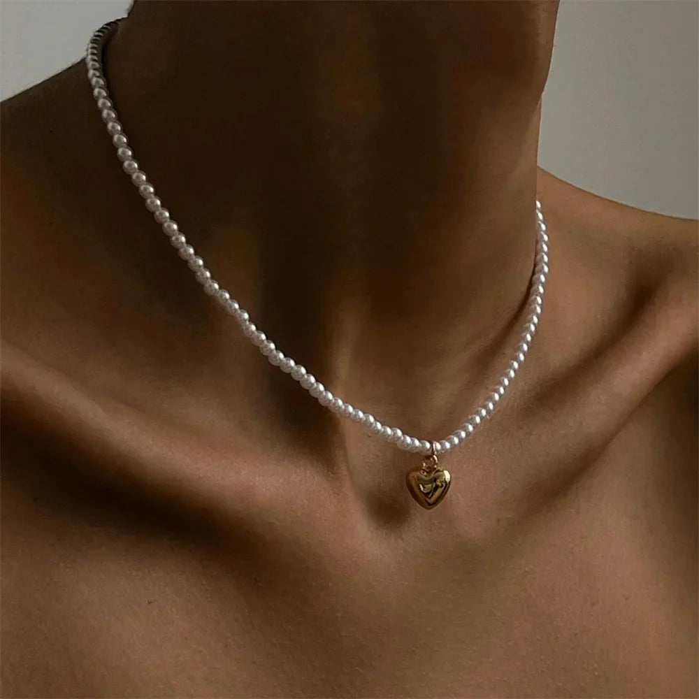 Vintage Silver-plate Geometric Exaggerated Artificial Pearl Chain Necklace For Women Female Fashion Boho Y2K Girl Jewelry Gift-Dollar Bargains Online Shopping Australia