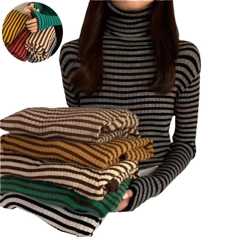 Women's Striped Turtleneck Sweater Autumn and Winter Knit Sweater-Dollar Bargains Online Shopping Australia