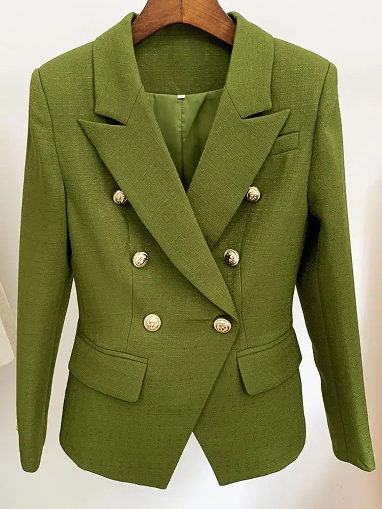 Classic Baroque Designer Jacket Women's Metal Lion Buttons Double Breasted Textured Blazer Mint Green-Dollar Bargains Online Shopping Australia