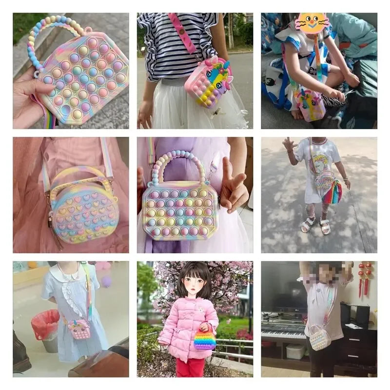 Pop Purse Silicone Sensory Push Pop Bubble Bag Crossbody Bag Antistress Toys Cartoon Unicorn Handbag Coin Pouch For Kids