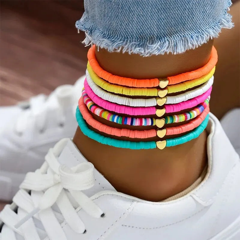 7 Women's Feet Chains Simple and Colorful Random Soft Ceramic Love Feet Chains Beach Party Layered Bohemian-Dollar Bargains Online Shopping Australia