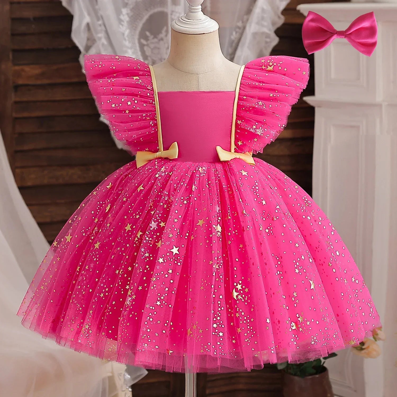 Toddler Girl Party Princess Dress Baby Champagne 1st Birthday Outfits Kids Summer Puff Sleeve Sequin Tutu Gown Girl Gala Clothes-Dollar Bargains Online Shopping Australia