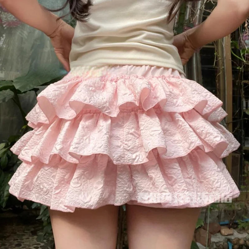 Kawaii Lolita Skirt Shorts Women Summer Ruffle Patchwork Layered High Waist Cute Balletcore Mini Skirt Tutu Petticoat-Dollar Bargains Online Shopping Australia