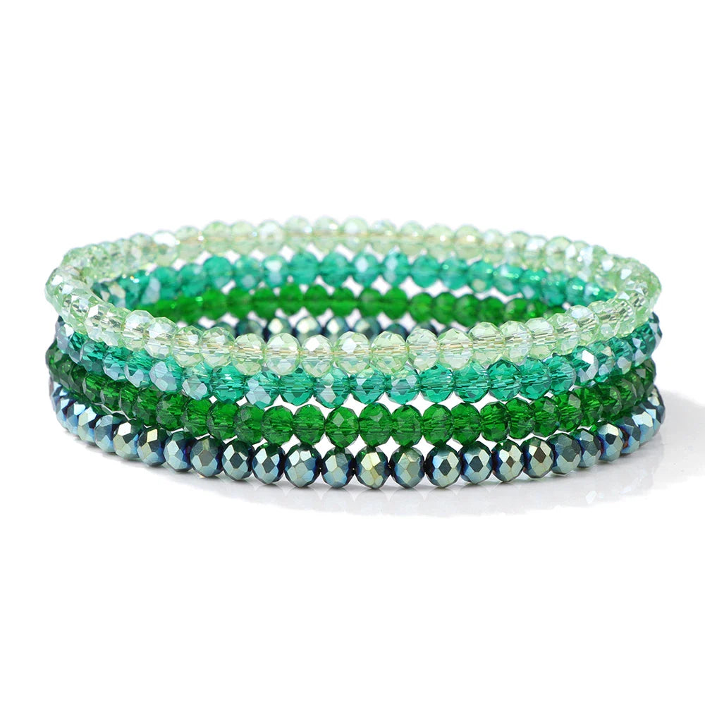 4Pcs/set Shinning Crystal Beads Elastic Bracelet Bohemian Faceted Colorful Crystal Glass Beaded Bracelet Bangles Set For Women-Dollar Bargains Online Shopping Australia