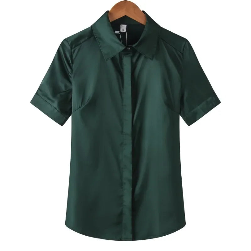 Simulation Silk Shirt Women's Short Sleeve New Wild Elastic Solid Color Thin Top-Dollar Bargains Online Shopping Australia