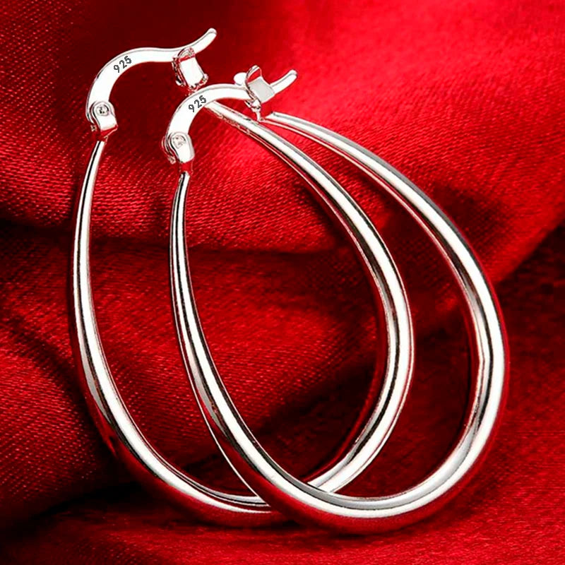 Sterling Silver 41MM Smooth Circle Big Hoop Earrings For Women Fashion Party Wedding Accessories Jewelry Christmas Gifts-Dollar Bargains Online Shopping Australia