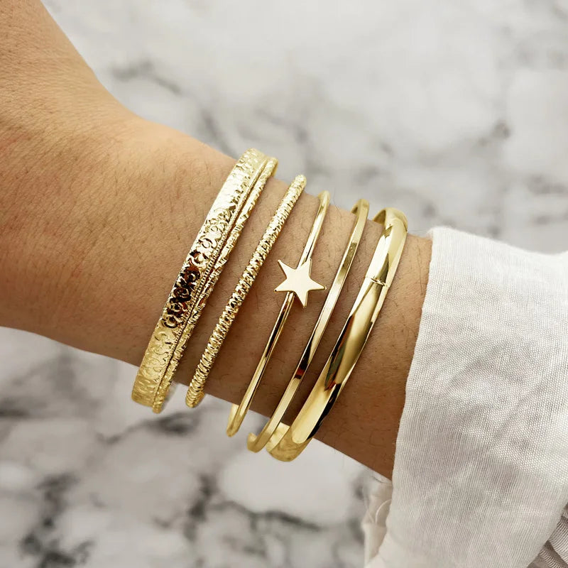 Mental Punk Hard Bracelet for Women Bohemian Gold Color Cuff Bangle Indigenous Open Wide Statement Hand Party Jewelry-Dollar Bargains Online Shopping Australia