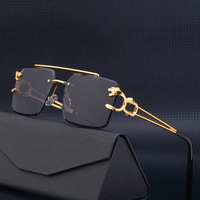 Fashion Metal Leopard Rimless Sunglasses Double Bridges Gradient Ocean Film Shades UV400-Dollar Bargains Online Shopping Australia