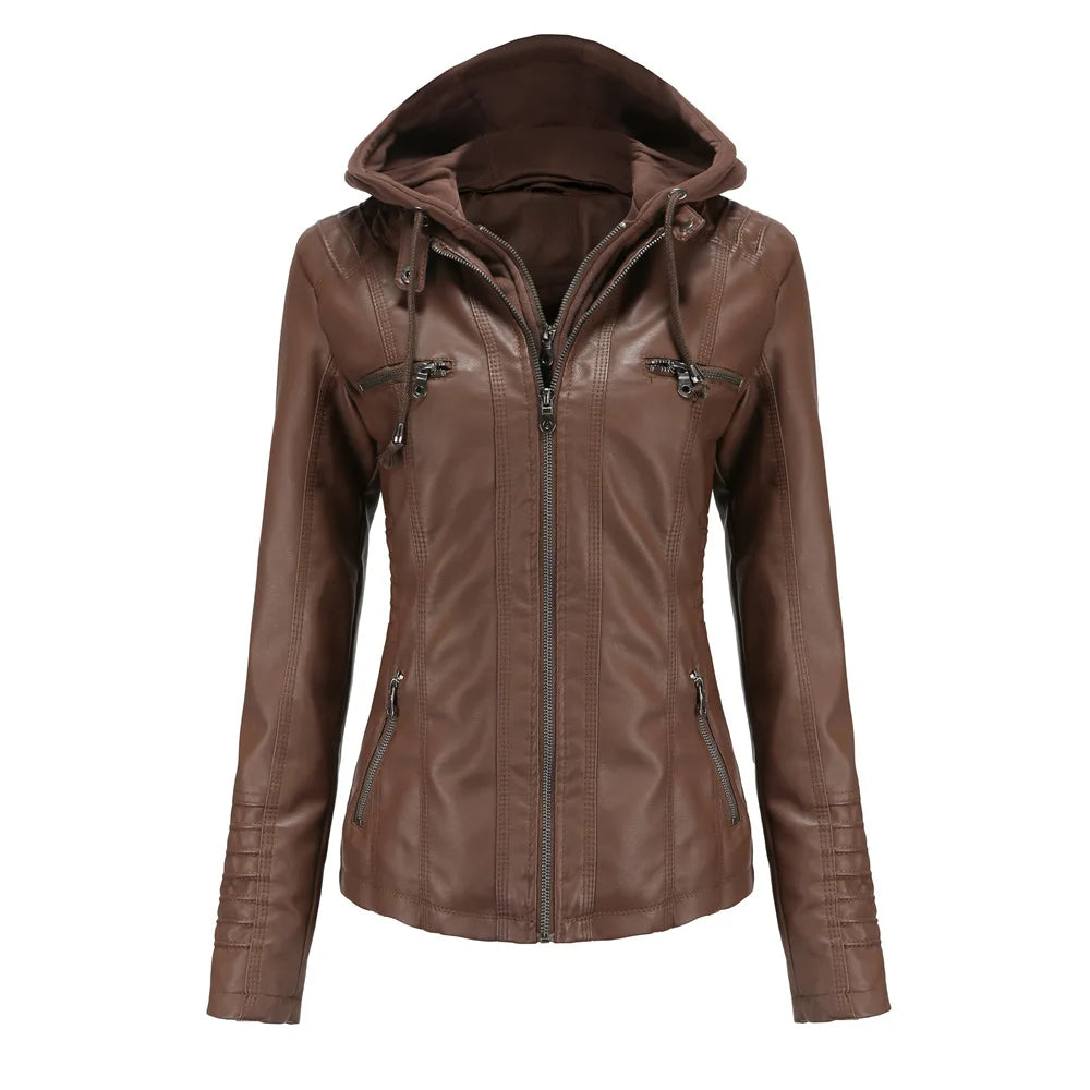 Plus Size Women Hooded Leather Jacket Removable Leather Jacket-Dollar Bargains Online Shopping Australia